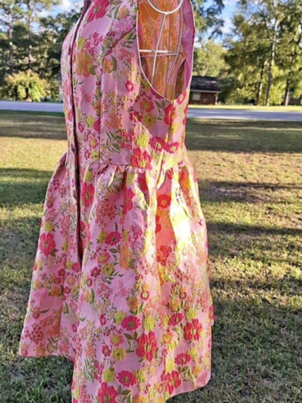 Entro Pink Floral Brocade Mini Dress - Size L Junior